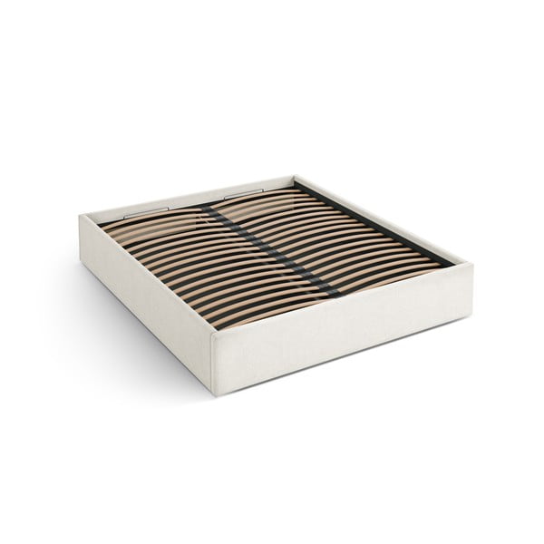 Pat matrimonial crem tapițat cu spațiu de depozitare/fără tăblie cu somieră 180x200 cm Susan – Micadoni 