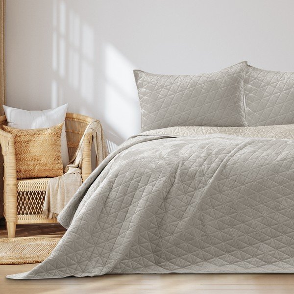 Cuvertură grej matlasată din catifea 240x260 cm Laila – Restilo-image-1