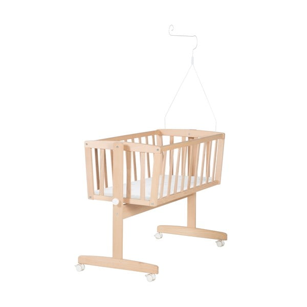 Pătuț leagăn în culoare naturală din lemn de fag cu roți/cu baldachin 40x90 cm Adam and Owl – Roba-image-3