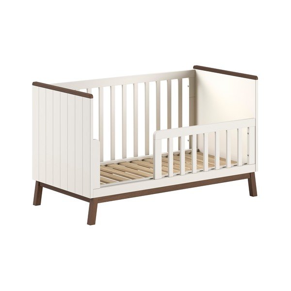 Pătuț bej din lemn de pin cu latură detașabilă/cu înălțime reglabilă 70x140 cm Sezane – Vipack-image-2