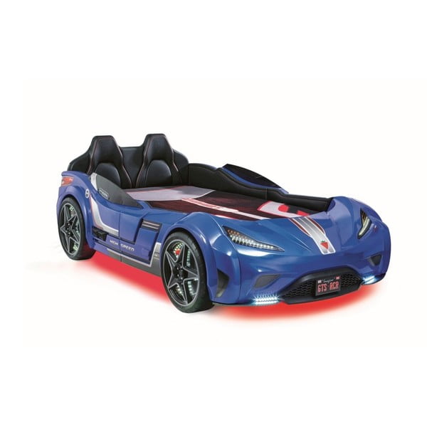 Pat de copii în formă de mașină cu lumini roșii Fast GTS Carbed Blue, albastru