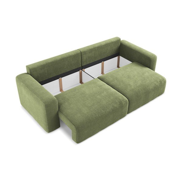 Canapea verde extensibilă/cu spațiu de depozitare cu tapițerie din chenille 252 cm Kona – Makamii-image-4