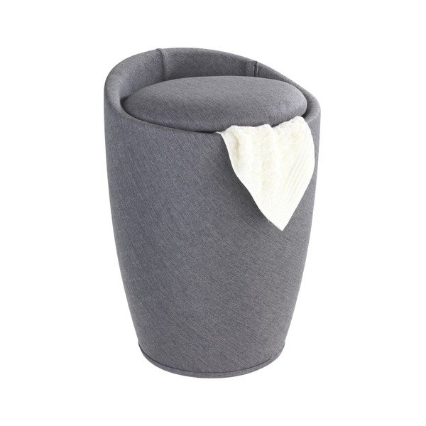 Coș de rufe și taburet, 2 în 1, Wenko Linen Look, gri, 20 l-image-1