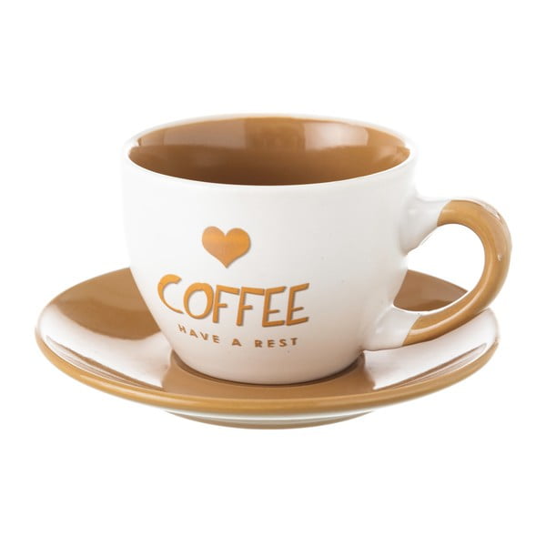 Ceașcă din ceramică și farfurie Unimasa Coffee, 220 ml, alb-bej