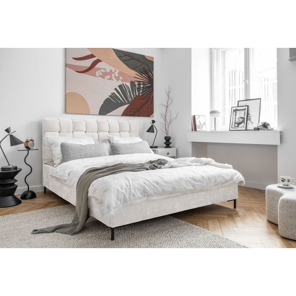 Pat matrimonial crem tapițat cu somieră 140x200 cm Eve – Miuform-image-3