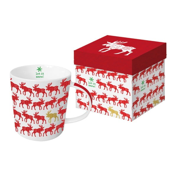 Cană din porțelan în cutie de cadou PPD Scandic Moose Red, 350 ml