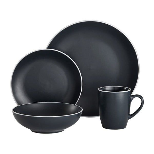 Serviciu de masă din ceramică Ladelle Line, negru, 16 buc.