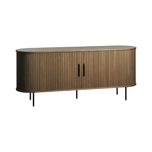 Comodă maro cu aspect de lemn de stejar cu ușă glisantă 180x76x45 cm Nola – Unique Furniture-image-3