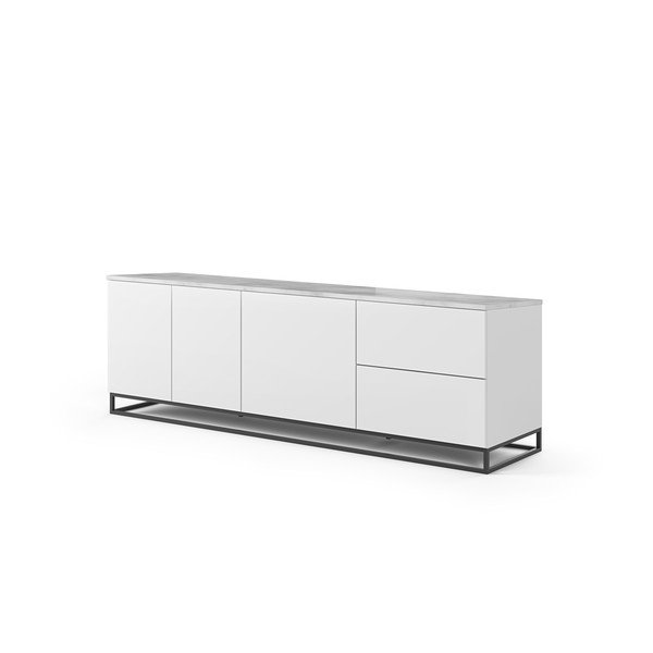 Masă TV cu blat alb în decor de marmură TemaHome Join, 200 x 65 cm, alb mat-image-2