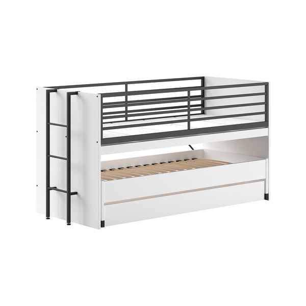 Pat pentru copii  alb supraetajat, cu extensie suplimentară cu somieră 90x200 cm Sam – Vipack-image-2