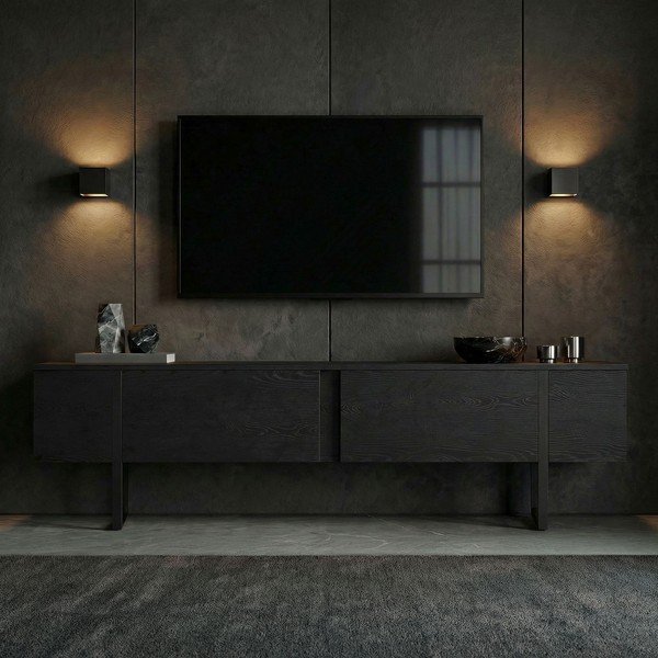 Comodă TV neagră 180x50x30 cm Onera – Kalune Design-image-1