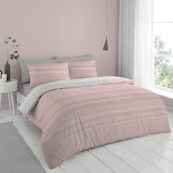 Lenjerie de pat roz-gri 200x135 cm Banded Spots - Cloudsoft-image-1