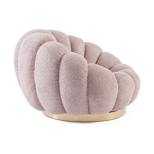 Fotoliu roz pivotant cu tapițerie din țesătură bouclé Florel – Bizzotto-image-3