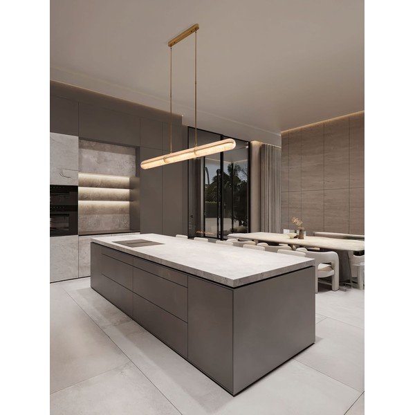 Lustră alămie LED cu intensitate reglabilă din metal cu abajur din sticlă Gloree – Nova Luce-image-2