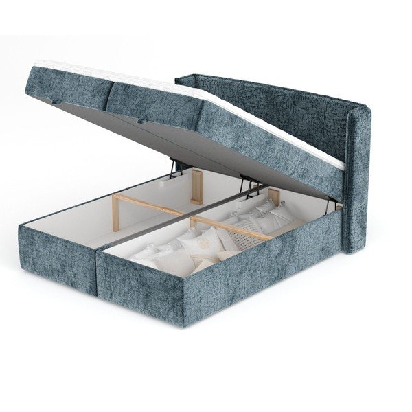 Pat boxspring albastru cu spațiu de depozitare 180x200 cm Passion – Maison de Rêve-image-3
