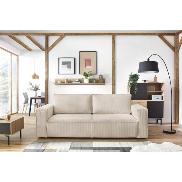 Canapea bej extensibilă cu tapițerie din catifea reiată  245 cm Nihad – Bobochic Paris-image-1