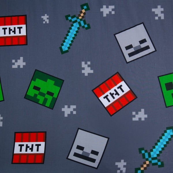 Cearceaf pentru copii gri din bumbac pentru pat de o persoană cu elastic 90x200 cm Minecraft "We got this" – Jerry Fabrics-image-2