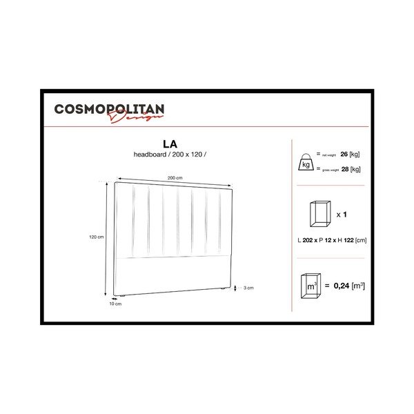 Tăblie pat Cosmopolitan Los Angeles, lățime 200 cm, mov-image-4