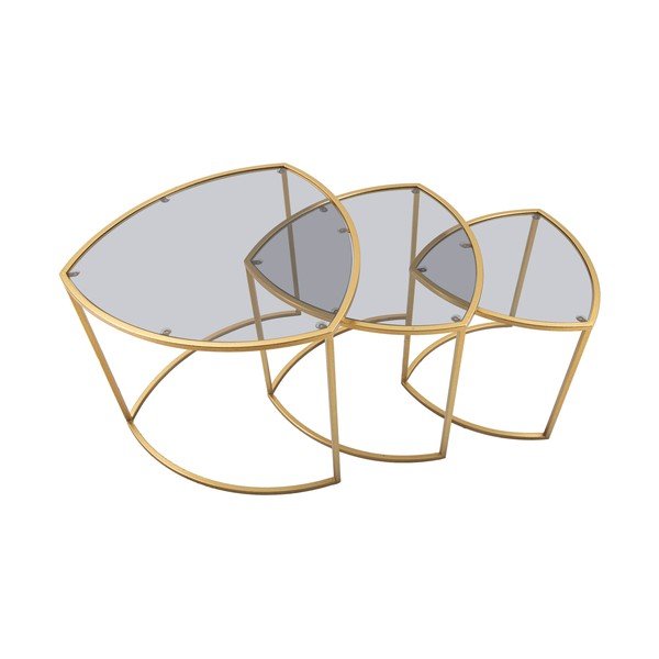 Măsuțe de cafea aurii rotunde cu blat din sticlă 3 buc. ø 60 cm Triangle – Mauro Ferretti-image-3