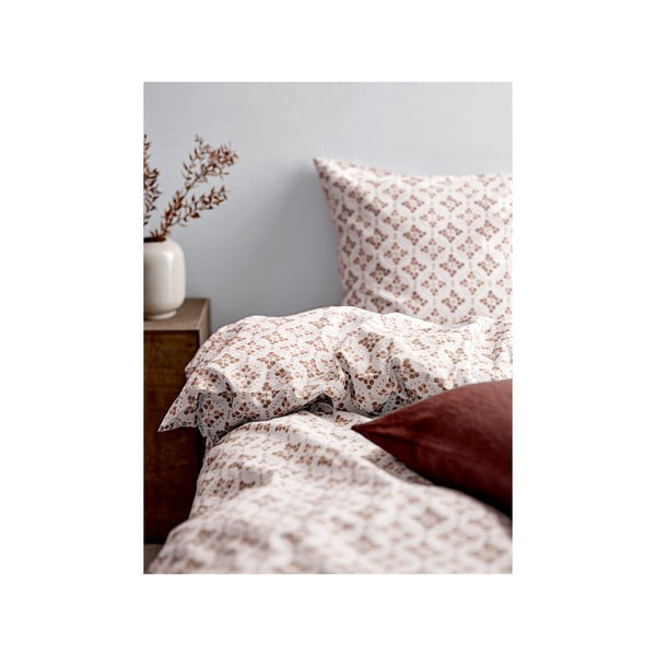 Lenjerie de pat albă/maro din bumbac pentru pat de o persoană 140x200 cm Heirloom – Södahl-image-1
