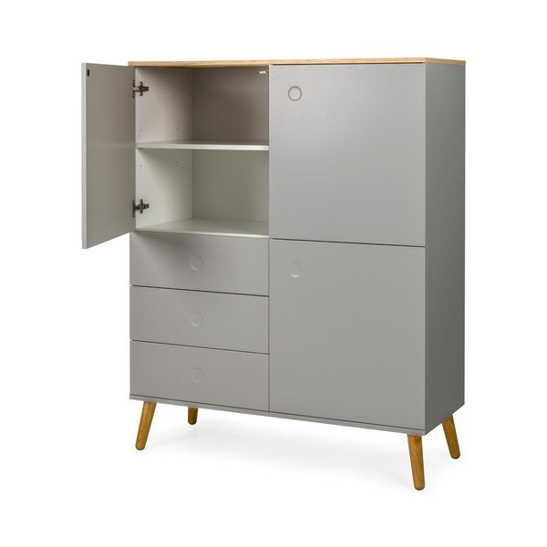 Dulap cu detalii în decor de stejar cu 3 uși și 3 sertare Tenzo Dot, înălțime 137 cm, gri-image-3