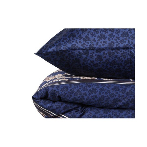 Lenjerie de pat dublu  albastru-închis din bumbac satinat extinsă  cu cearșaf și cuvertură 240x260 cm Pera – Mijolnir-image-3