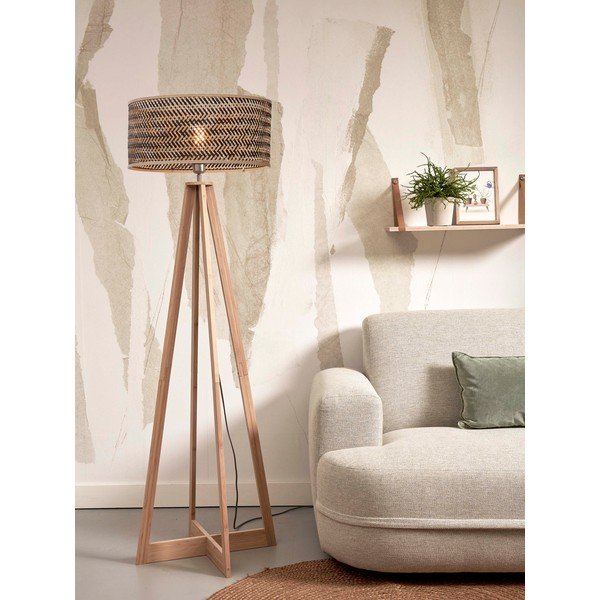 Lampadar negru/în culoare naturală cu abajur din bambus (înălțime 145 cm) Java – Good&Mojo-image-3