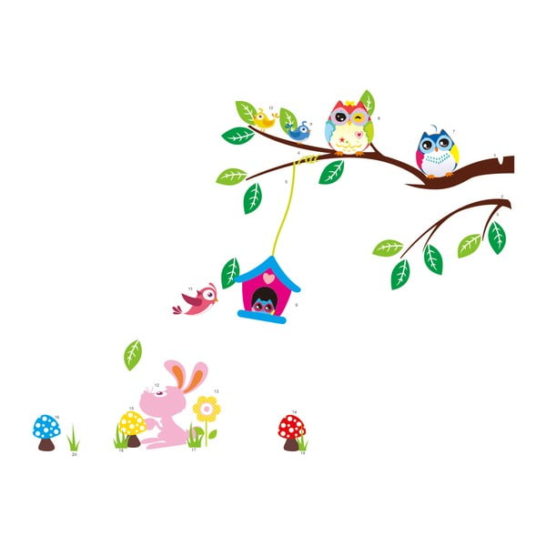 Set autocolante Ambiance Owls And Bird Cage On Tree-image-1