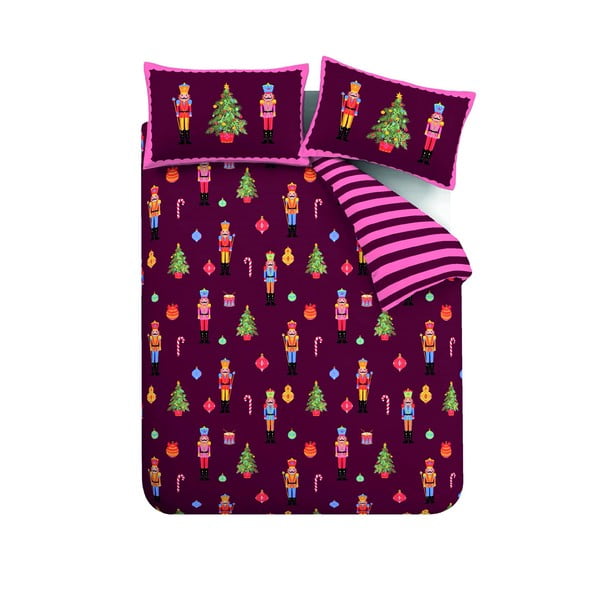 Lenjerie de pat roz-mov pentru pat de o persoană 135x200 cm Nutcracker Stripe – Catherine Lansfield