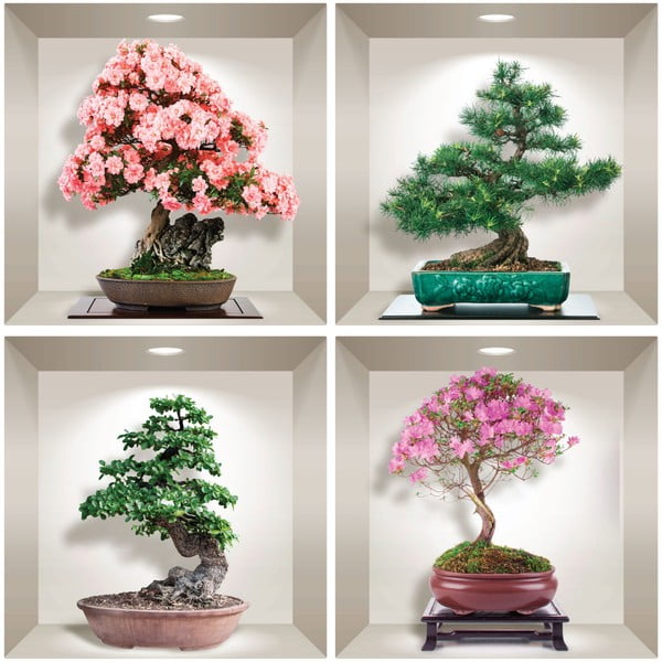 Set 4 autocolante 3D pentru perete Ambiance Bonsai of Seasons-image-1