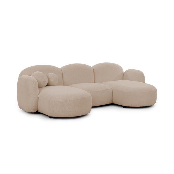 Colțar maro deschis cu tapițerie din țesătură bouclé (în formă de "U") Orbit – Ropez