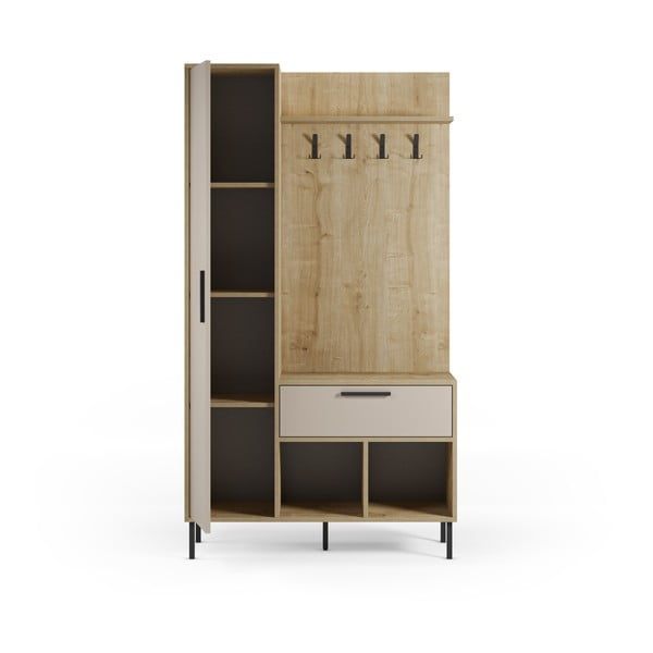 Set pentru hol crem/în culoare naturală cu aspect de lemn de stejar 108x195x35 cm Heidy – Marckeric-image-4