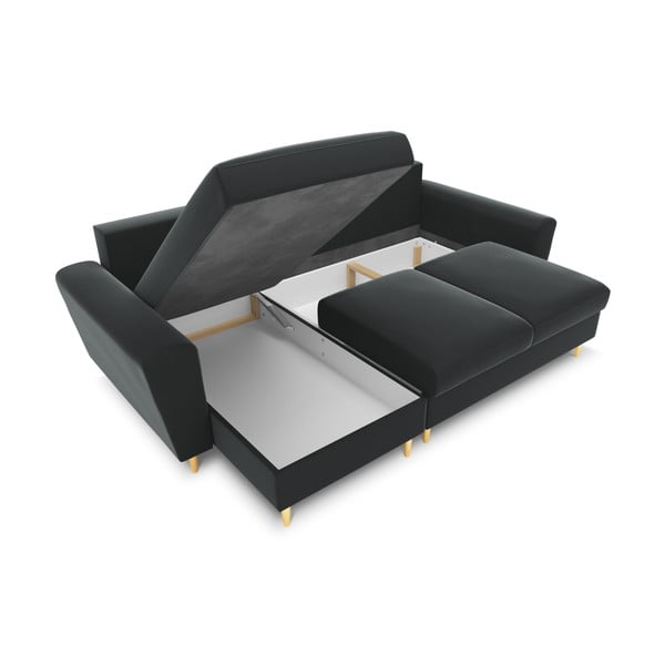 Colțar gri închis extensibil, cu spațiu de depozitare cu tapițerie din catifea Kyoto – Cosmopolitan Design-image-2