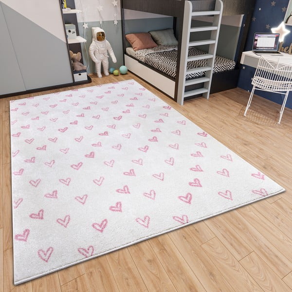 Covor pentru copii alb-roz 120x170 cm Hearts – Hanse Home-image-1