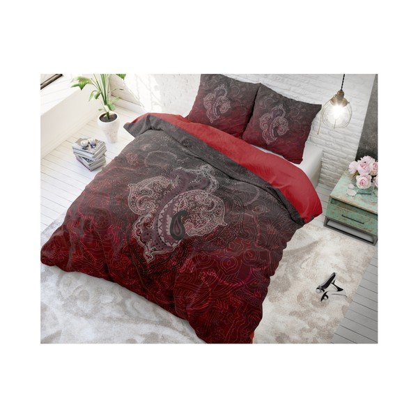  Lenjerie de pat din micropercal Sleeptime Modern Paisley, 140 x 220 cm, roșu-negru-image-2