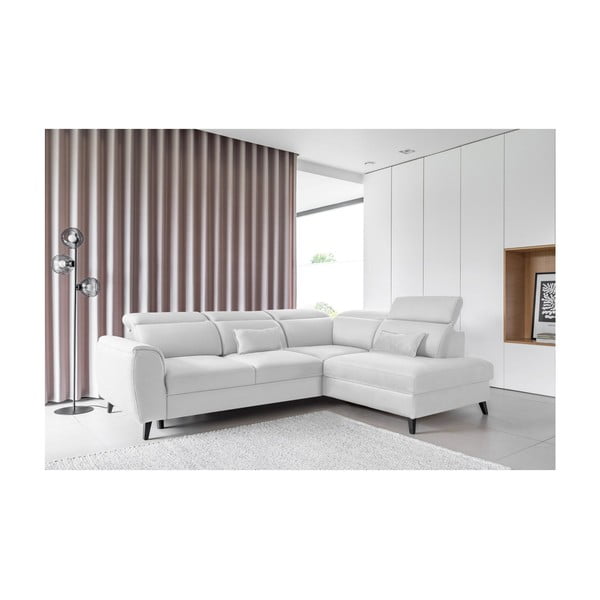 Colțar alb extensibil/cu spațiu de depozitare cu tapițerie din catifea (cu colț pe partea dreaptă/în formă de ”L”) Noble – ELTAP-image-1