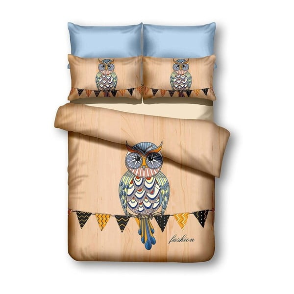 Lenjerie de pat din microfibră DecoKing Owls Autumnstory, 200 x 220 cm