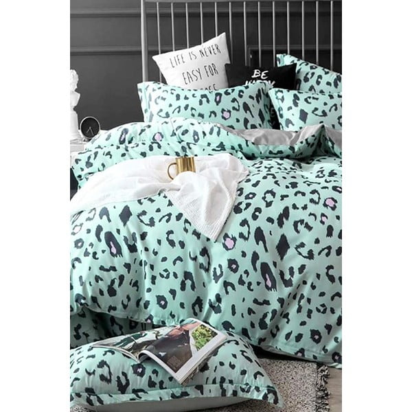 Lenjerie de pat verde-mentă din bumbac pentru pat dublu/extinsă cu cearceaf inclus/cu 4 piese 200x220 cm Strawberry – Mila Home