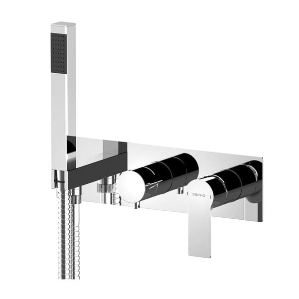 Baterie argintiu-lucios pentru duș încastrată (3 ieșiri) Pax – Sapho