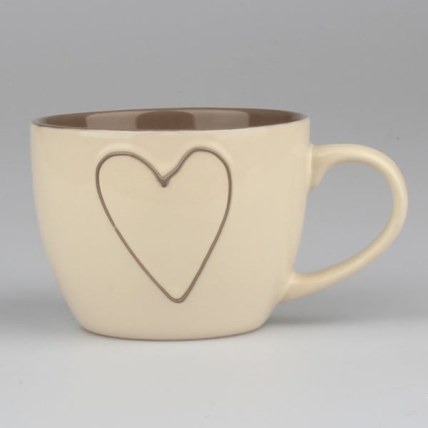 Cană ceramică decorată manual, Dakls Heart, 473 ml, bej