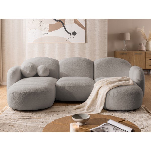 Colțar gri cu tapițerie din țesătură bouclé (în formă de "U") Orbit – Ropez-image-1