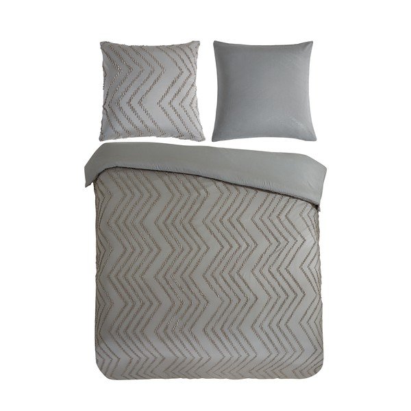 Lenjerie de pat gri/maro din microfibră pentru pat dublu/extinsă 200x220 cm Pure Zigzag – Good Morning