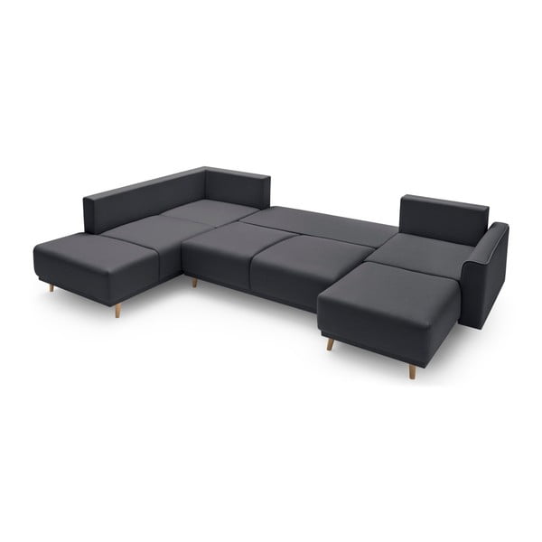 Colțar extensibil cu șezlong pe partea dreaptă Bobochic Paris Panoramique XXL Mola, gri închis, formă "U"-image-4