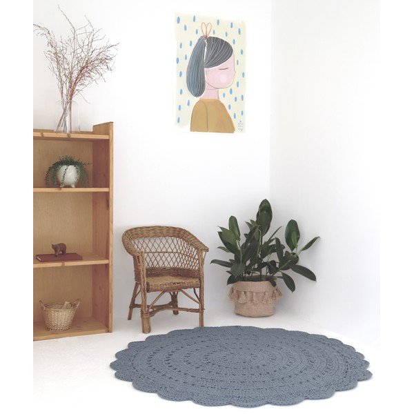 Covor croșetat manual din bumbac Nattiot Alma, ø 120 cm, gri-image-1