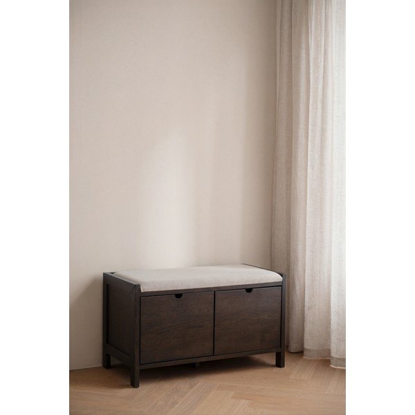Pantofar în culoare naturală închisă cu bancă din lemn de stejar 80x47x41 cm Hillmond – Rowico-image-2