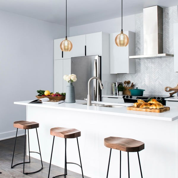 Lustră galben ocru/aurie cu abajur din sticlă ø 15 cm Muzo – Opviq lights-image-1