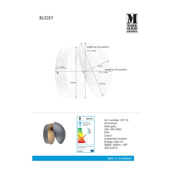 Aplică Markslöjd Bugsy, gri închis-image-1