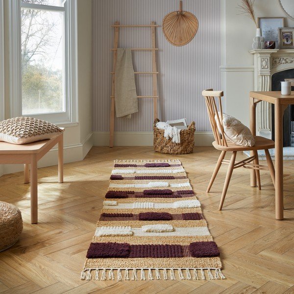 Covor tip traversă mov/în culoare naturală țesut manual din amestec de iută 60x230 cm Medina Blocks – Flair Rugs-image-1