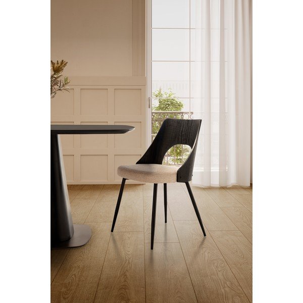 Scaune de dining negre/crem 2 buc. tapițate Gilda – MOME-image-1