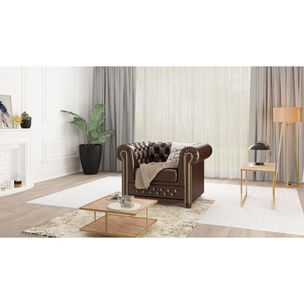 Fotoliu maro închis cu tapițerie din imitație de piele York – Ropez-image-1